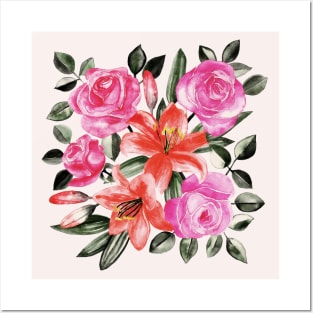 Roses and Lilies in watercolor Posters and Art